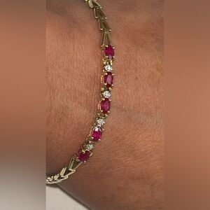 Elegant 10k Gold and Created Ruby Bracelet